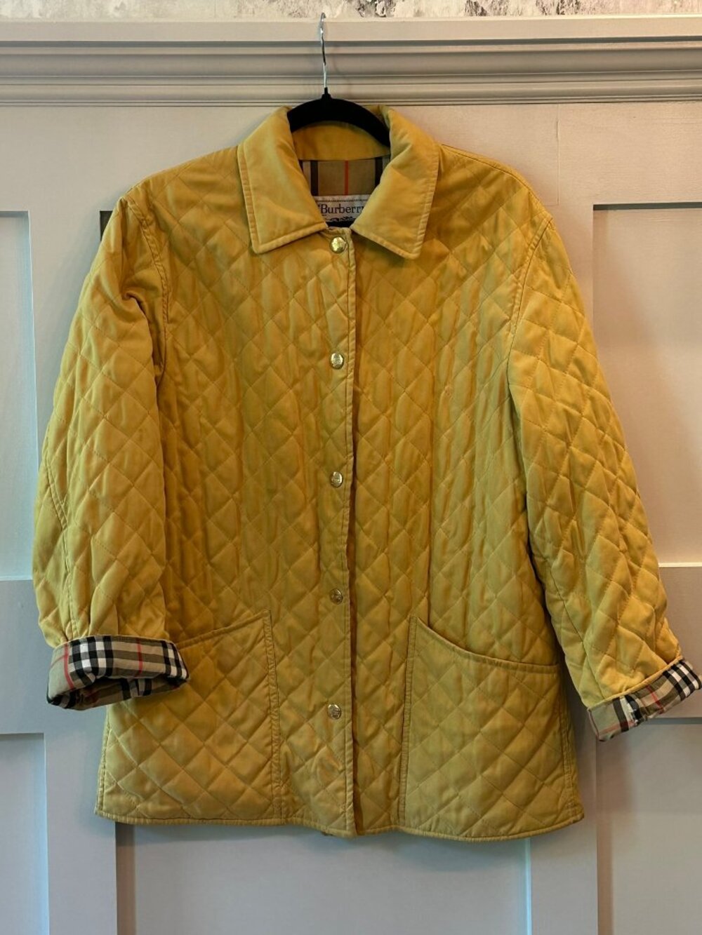 ✨ Vintage Burberrys Quilted Jacket Nova Check Camel Coat Made in Spain Large ✨ - Picture 3 of 9
